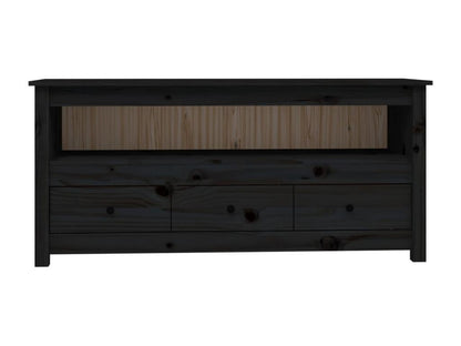Meuble TV Noir 114x35x52 cm Bois de pin massif QQJS86143