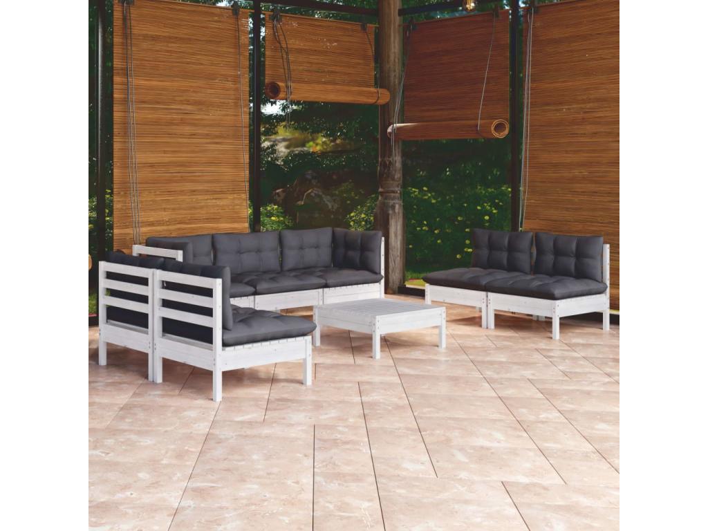 Salon de jardin 8 pièces avec coussins bois de pin massif GSJZ89228