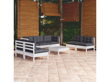 Salon de jardin 8 pièces avec coussins bois de pin massif GSJZ89228