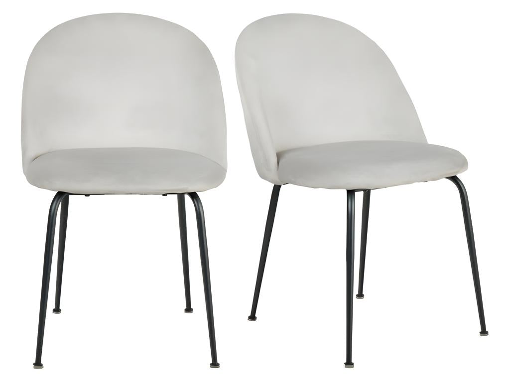 Lot de 2 chaises velours gris capitonnée et pieds métal noir - Artigeo OHBC67533