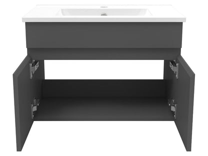 Meuble salle de bain simple vasque 60cm meuble miroir Anthracite Artigeo ACNZ55031