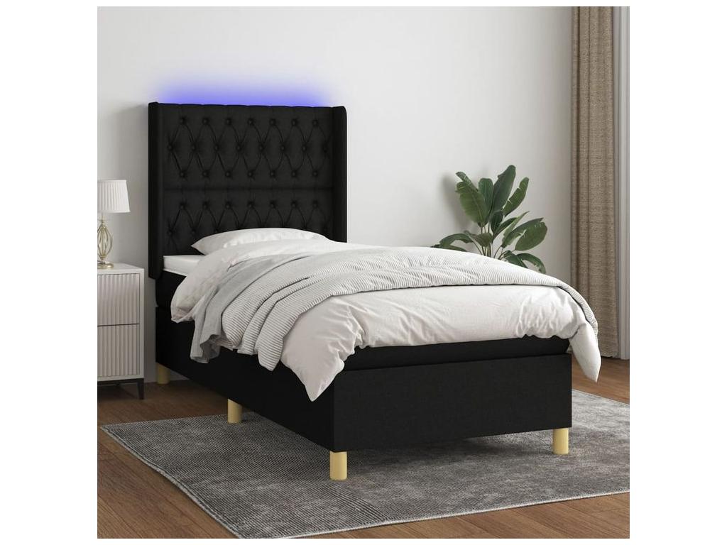 Sommier à Chezlova de lit matelas et LED Noir 100x200 Tissu ZETP17729