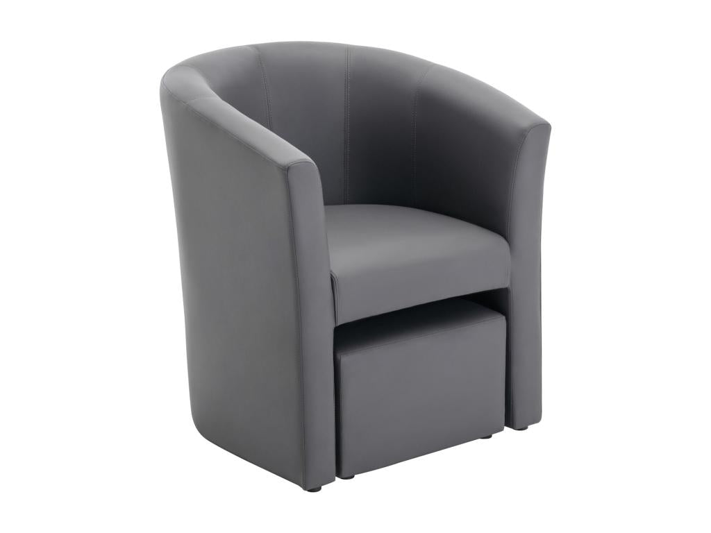 Fauteuil cabriolet et pouf en simili gris Chezlova ETJN91488