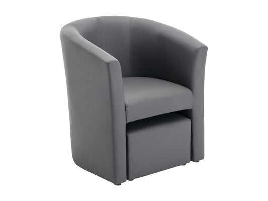 Fauteuil cabriolet et pouf en simili gris Chezlova ETJN91488