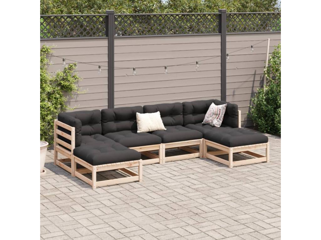 Salon de jardin 6 pcs avec coussins bois de pin massif GFKP18986