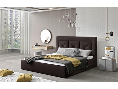 Lit double rembourré en simili cuir Artigeo-Couleur Marron-140x200-Version avec sommier ZDQL98396