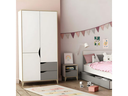 Armoire 3 portes 2 tiroirs Blanc/Gris - Artigeo - L 89 x l 50 x H 184.5 cm UOAN53781