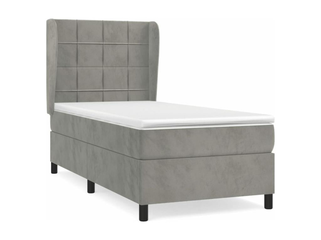 Lit à sommier tapissier et matelas Gris clair 90x190 cm Velours ZVLE49739