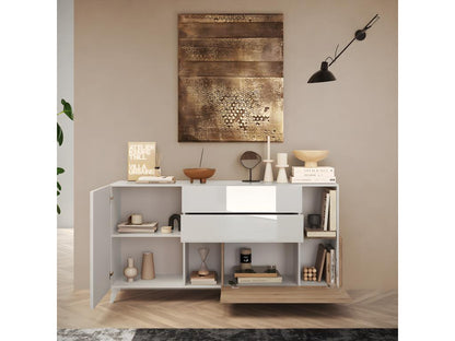Buffet 180 cm Blanc brillant/Chêne naturel - Chezlova LVPN41243