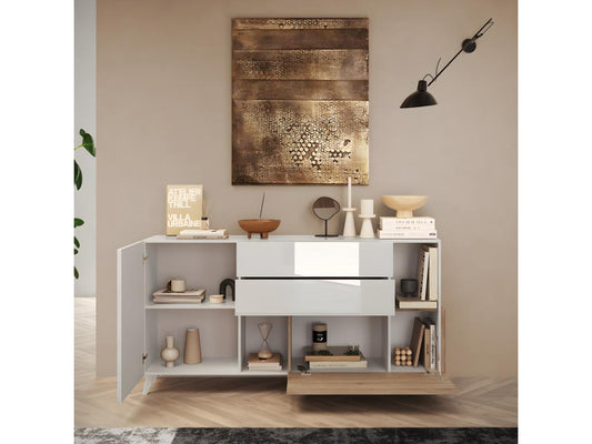 Buffet 180 cm Blanc brillant/Chêne naturel - Chezlova LVPN41243