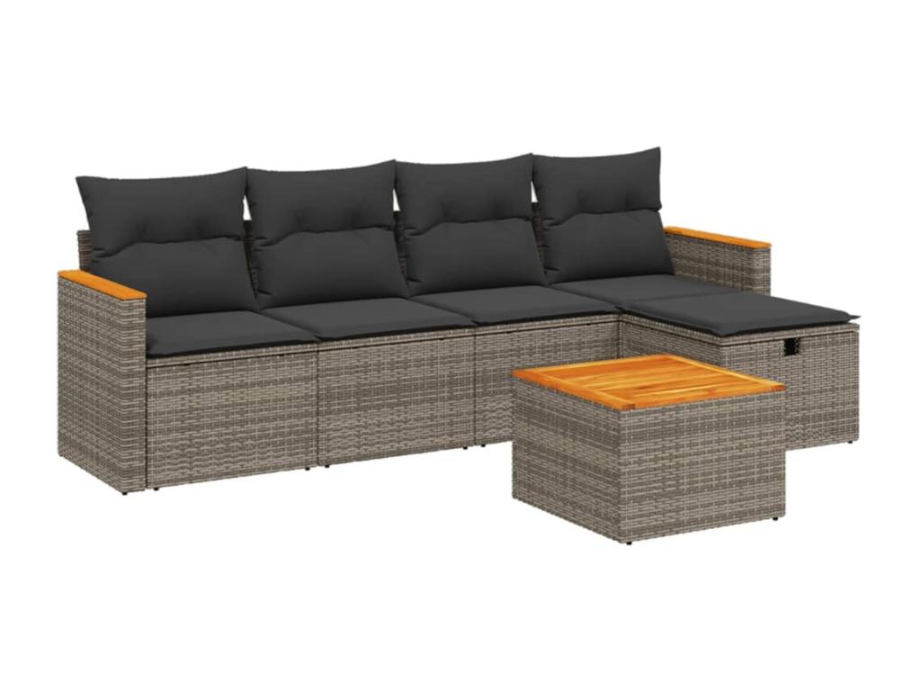 Salon de jardin 6 pcs avec coussins gris résine tressée VNMJ57625