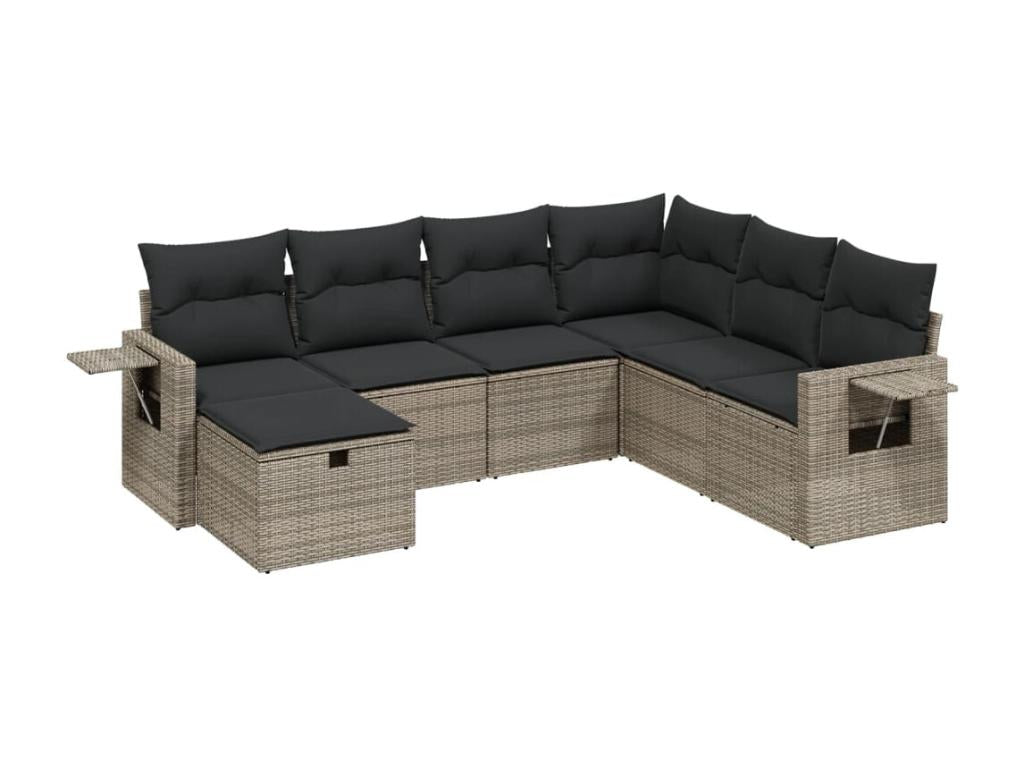 Salon de jardin avec coussins 7 pièces gris résine tressée PKDM95608