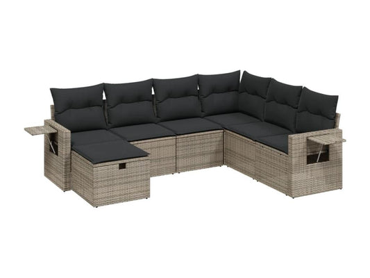 Salon de jardin avec coussins 7 pièces gris résine tressée PKDM95608