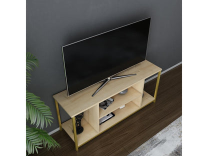 Meuble TV Artigeo de 120 cm avec niches cadre en métal Doré et Chêne NCLW69475
