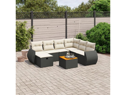 Salon de jardin 8 pièces avec coussins noir résine tressée IVDF83877