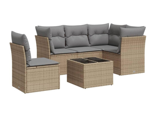Salon de jardin avec coussins 6 pcs beige résine tressée IRKC67827