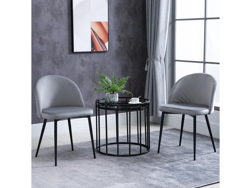 Chaises de visiteur design scandinave - lot de 2 chaises - pieds effilés métal noir - assise dossier ergonomique velours gris UXML27463