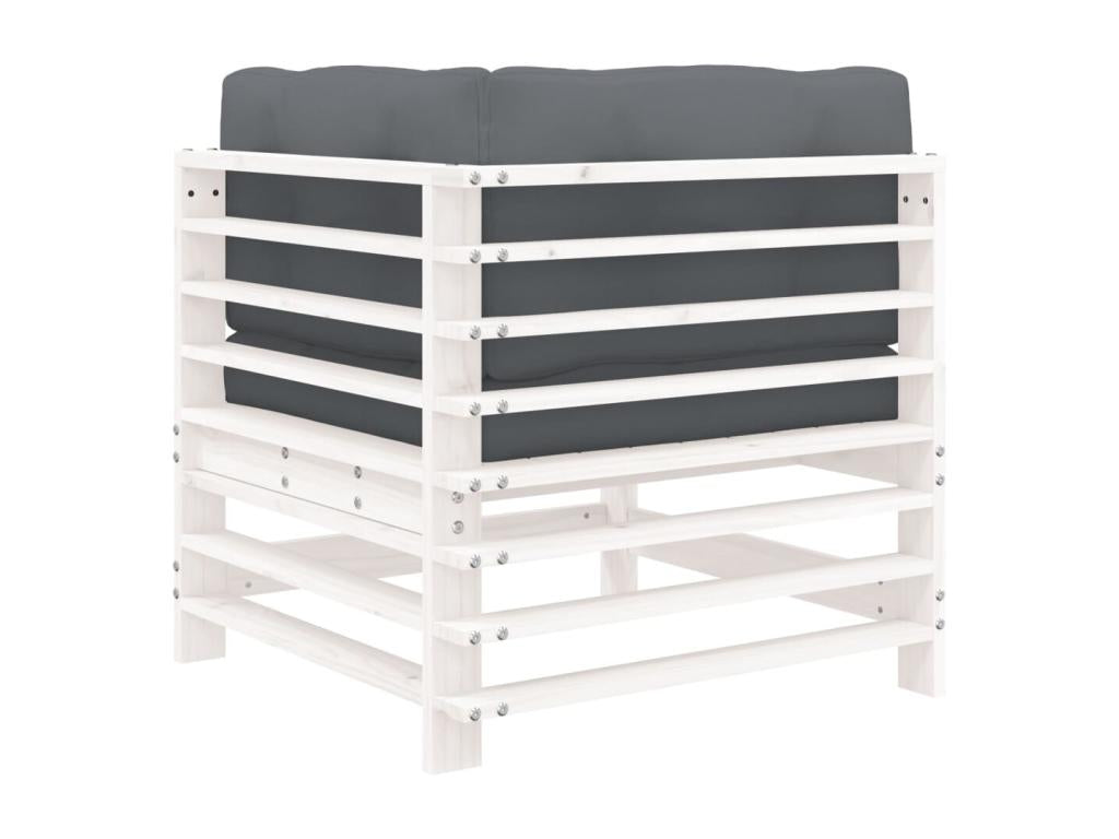 Canapé d'angle avec coussins blanc bois de pin solide FMPW36104