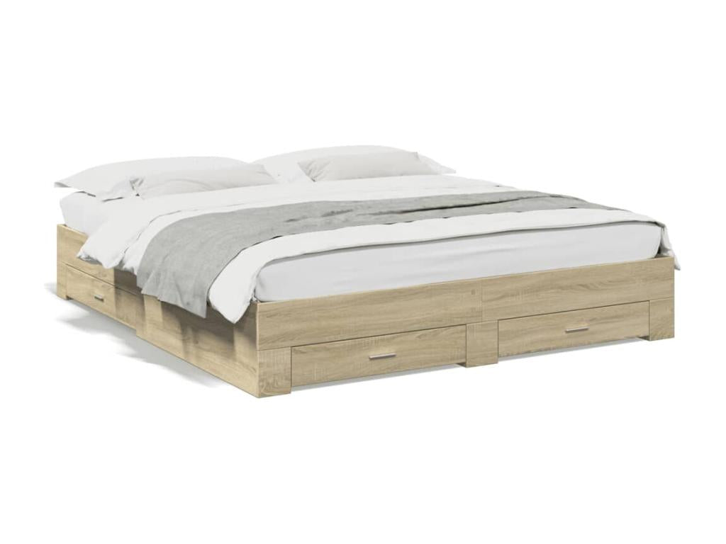 Cadre de lit avec tiroirs chêne Artigeo 200x200 ZBWZ48348