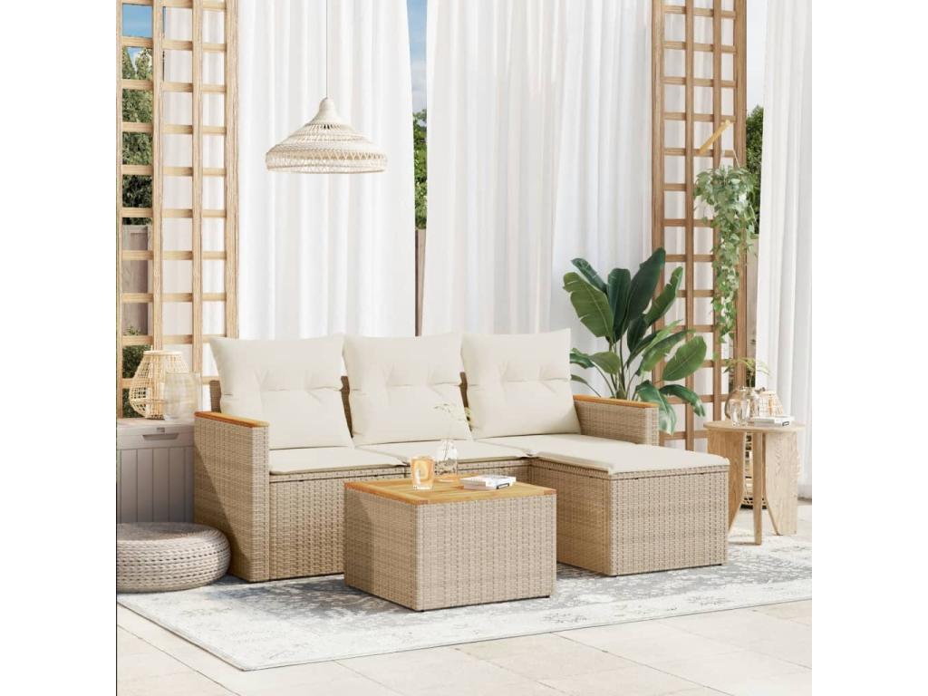 Salon de jardin avec coussins 5 pcs beige résine tressée CESM93624