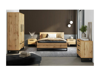 Lit adulte 140x200 style industriel - Collection Artigeo- Coloris chêne brut et noir- Sommier inclus FEAQ17131