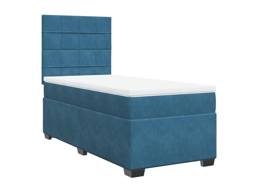 Sommier à Cosymeub de lit avec matelas bleu 90x190 cm velours RGUR50177