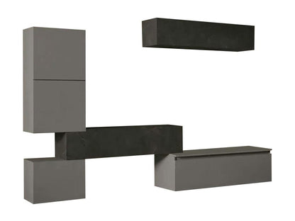 Meuble Mural Artigeo Composition du salon Meubles de salon polyvalents Meuble télé Made in Italy 290x40 h190 cm Ardoise et Gris foncé UQTF47474