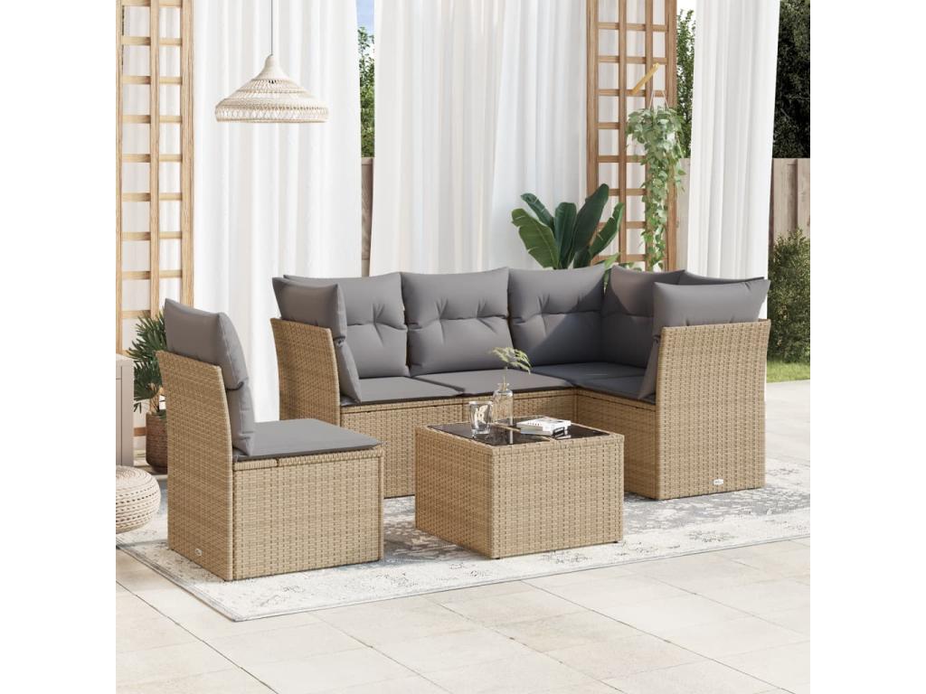 Salon de jardin avec coussins 6 pcs beige résine tressée IRKC67827