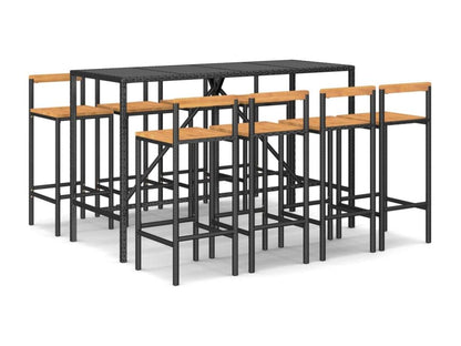 Ensemble de bar jardin 9 pcs noir poly rotin-bois massif Artigeo NZLC14141