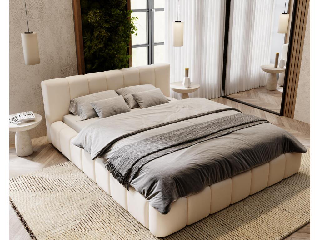 Lit rembourré avec rangement - 160x200 - lit double - velours - crème - Chezlova KOZD31096