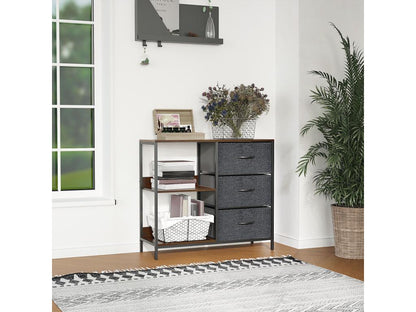 Meuble de rangement commode design - 3 tiroirs 2 étagères - métal MDF non tissé anthracite TMHS88462