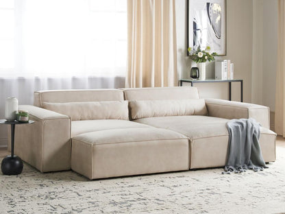 Canapé d'Angle à droite 2 Places Modulable avec Ottoman Moderne en Velours Rembourré Beige Artigeo XIWC79546