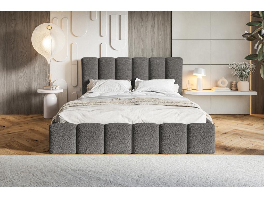 Artigeo Lit Rembourré 140x200 cm avec Rangement Artigeo - Lit Double 140x200 tissu bouclé Gris foncé Anthology 18 CUYN05017