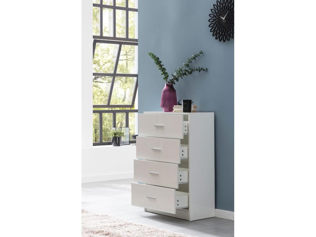 Commode avec 4 tiroirs Armoire 60x90x30 cm Blanche Buffet Cabinet Salon KYOC27590