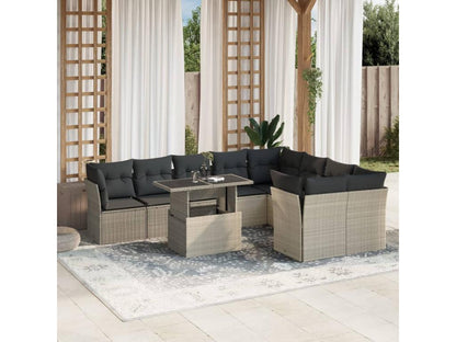 Salon de jardin avec coussins 10 pièces gris clair résine tressée ICRA44954