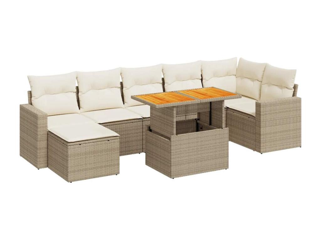 Salon de jardin avec coussins 8 pièces beige résine tressée DXUG48906