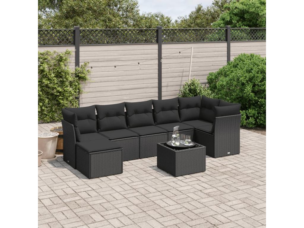 Salon de jardin 8 pcs avec coussins noir résine tressée NJKY82010