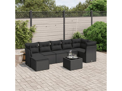 Salon de jardin 8 pcs avec coussins noir résine tressée NJKY82010