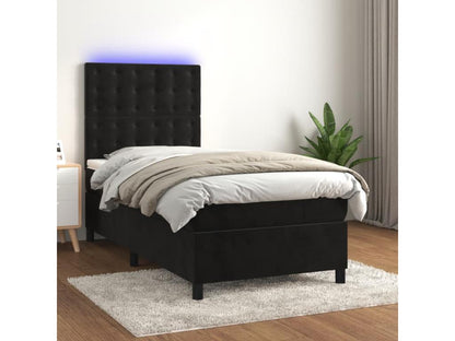 Sommier à Chezlova de lit matelas et LED Noir 80x200 cm Velours ROJY72322
